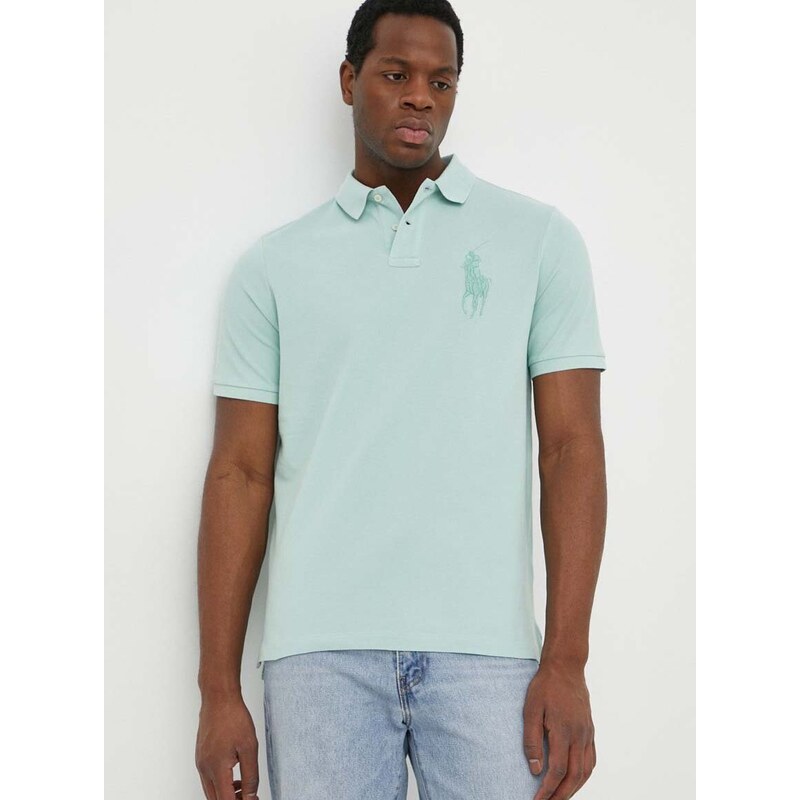 Bavlněné polo tričko Polo Ralph Lauren tyrkysová barva, s aplikací