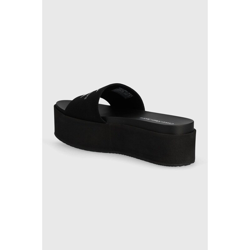 Pantofle Calvin Klein Jeans FLATFORM SANDAL MET dámské, černá barva, na platformě, YW0YW01036