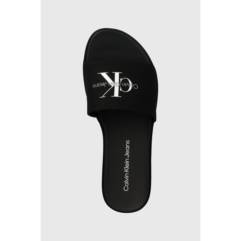 Pantofle Calvin Klein Jeans FLATFORM SANDAL MET dámské, černá barva, na platformě, YW0YW01036