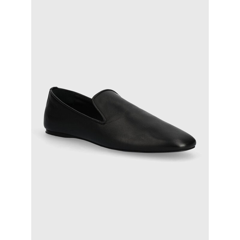 Kožené mokasíny Calvin Klein LOAFER LEATHER dámské, černá barva, na plochém podpatku, HW0HW02129