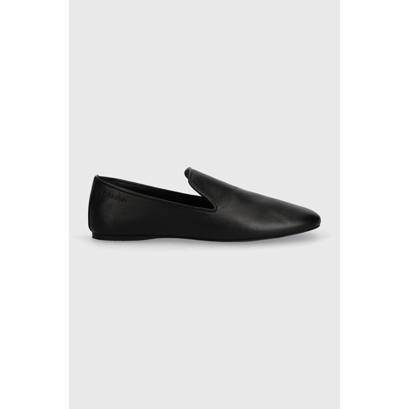 Kožené mokasíny Calvin Klein LOAFER LEATHER dámské, černá barva, na plochém podpatku, HW0HW02129