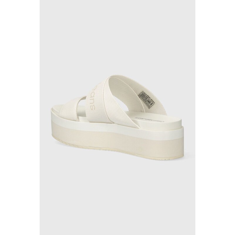 Pantofle Calvin Klein Jeans FLATFORM SANDAL WEBBING IN MR dámské, béžová barva, na platformě, YW0YW01361