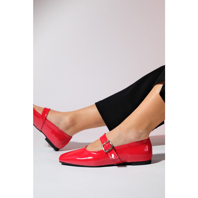 LuviShoes BLUFF Red Patent Leather Women's Flat Toe Flat Shoes