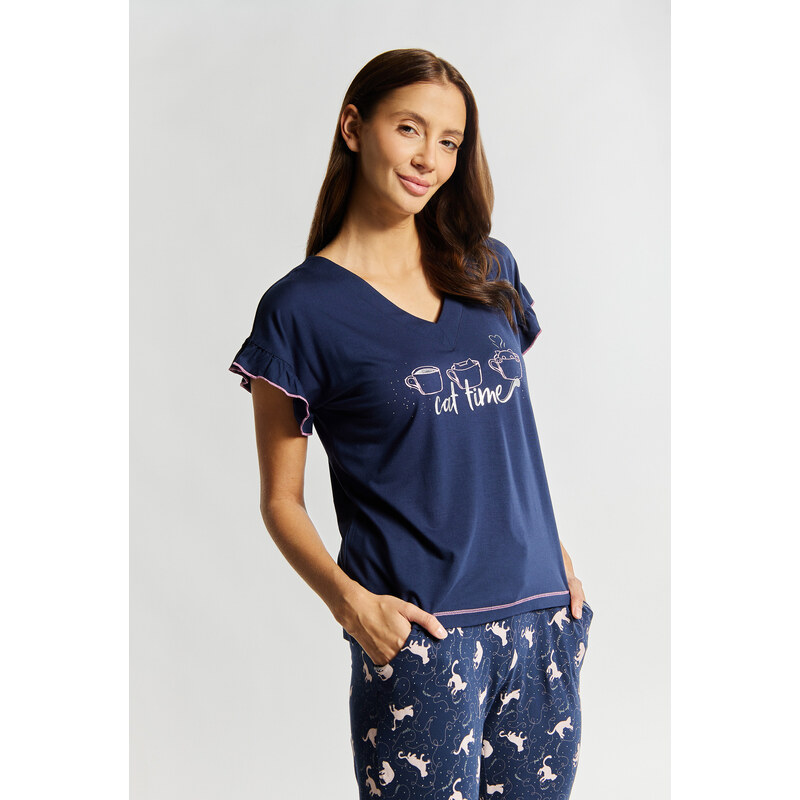 Pyžamo Monnari Viskózový pyžamový top námořnická modrá