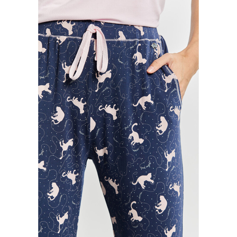 Monnari Pyžamo Dlouhé kalhoty s potiskem koček Pyžamo námořnická modrá