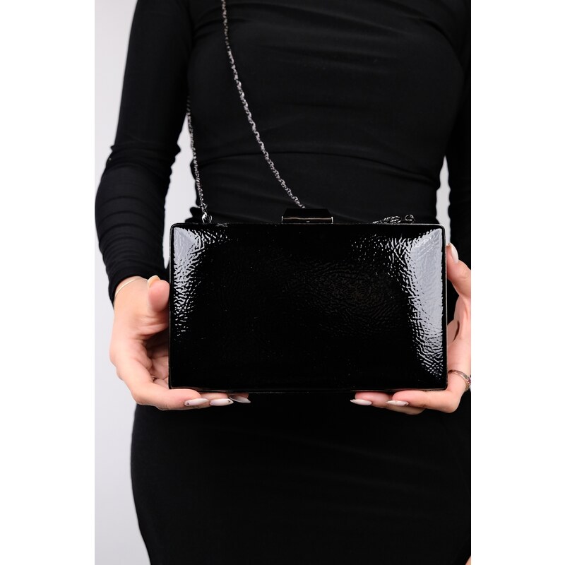 LuviShoes DESTINY Black Patent Leather Women Evening Bag