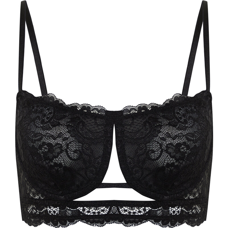 Trendyol Black Lace Capless Bustier Knitted Bra