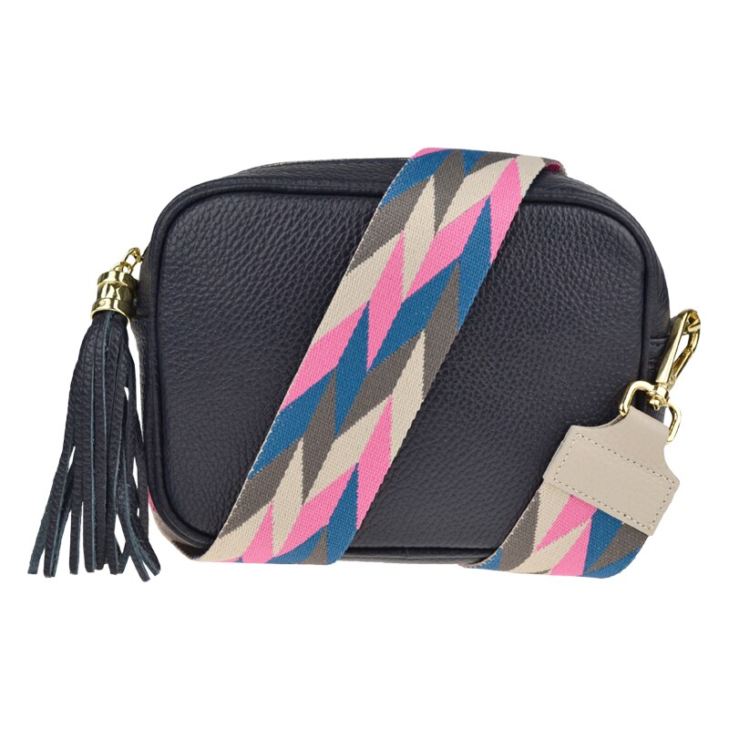 Modrá kožená italská crossbody kabelka Bala Blu Scura s