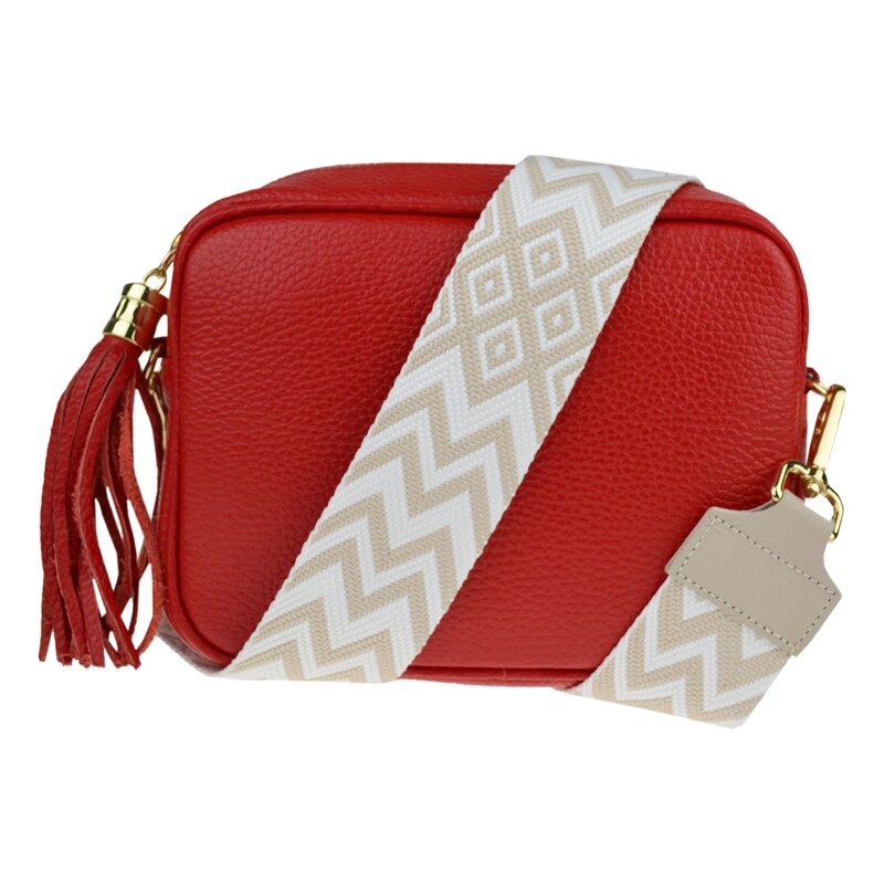 Červená kožená italská crossbody kabelka Bala Rossa Corallo s