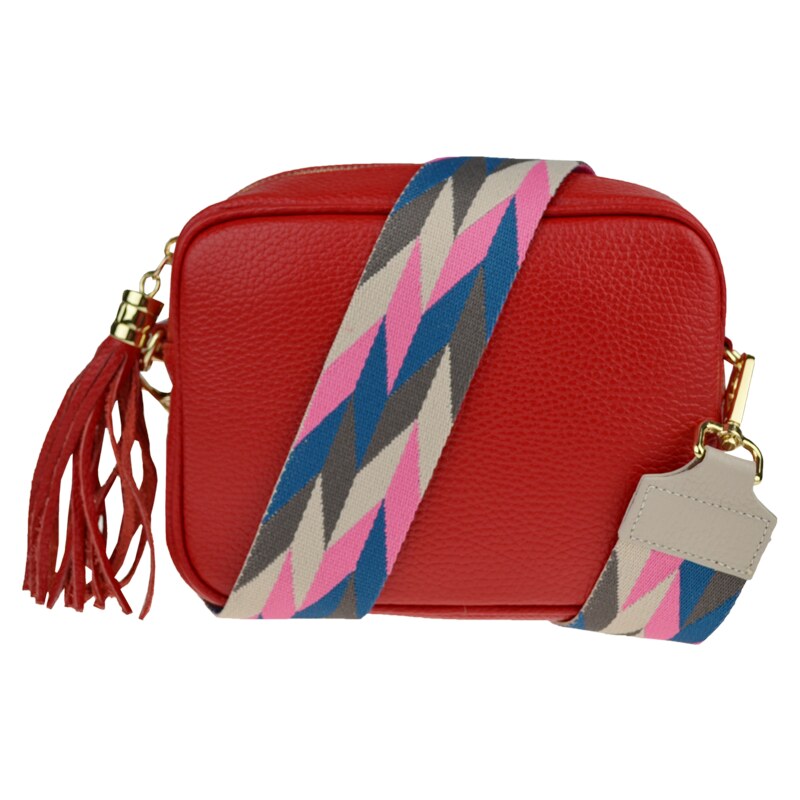 Červená kožená italská crossbody kabelka Bala Rossa Corallo s