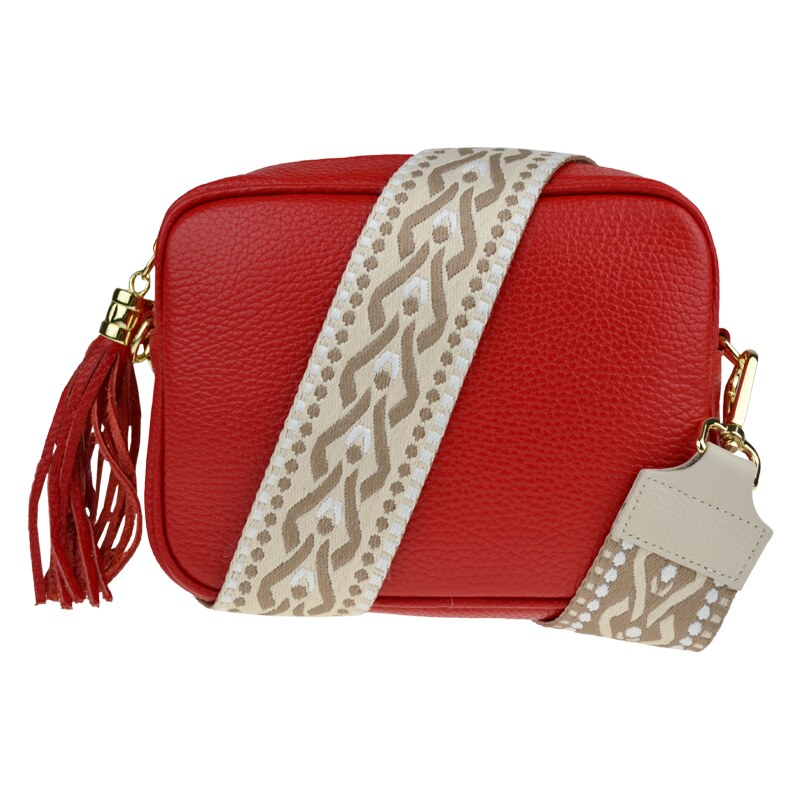 Červená kožená italská crossbody kabelka Bala Rossa Corallo s