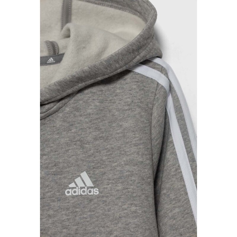 Dětská mikina adidas šedá barva, s kapucí, melanžová