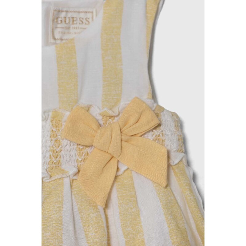 Dětské šaty s příměsí lnu Guess žlutá barva, mini