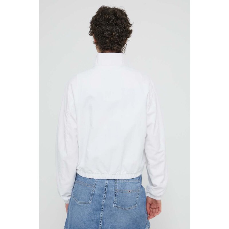 Bunda Tommy Jeans dámská, bílá barva, přechodná