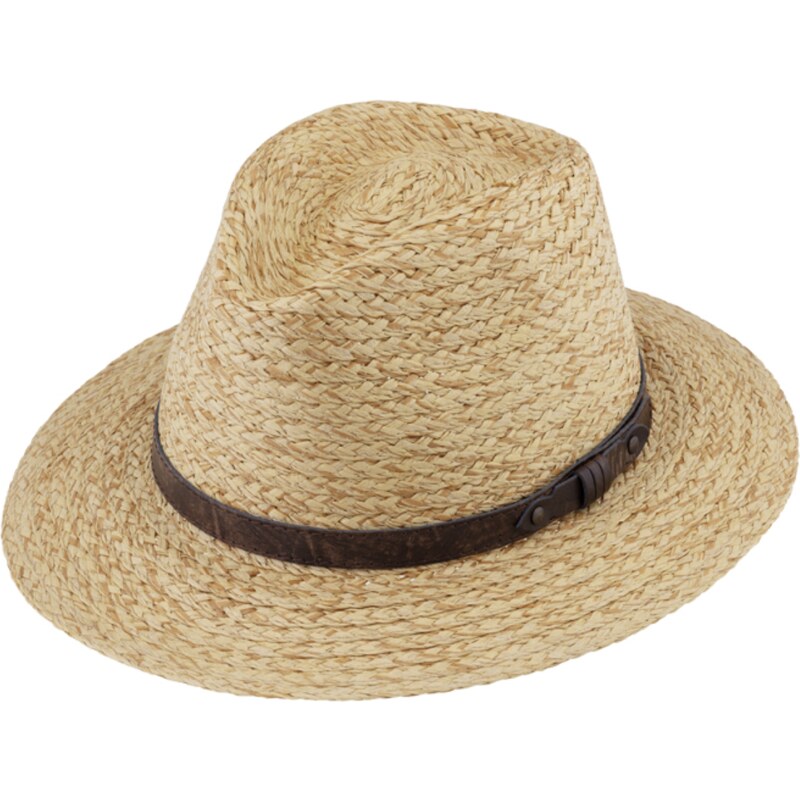 Unisex letní klasicky Fedora klobouk - od Fiebig s koženým paskem béžový