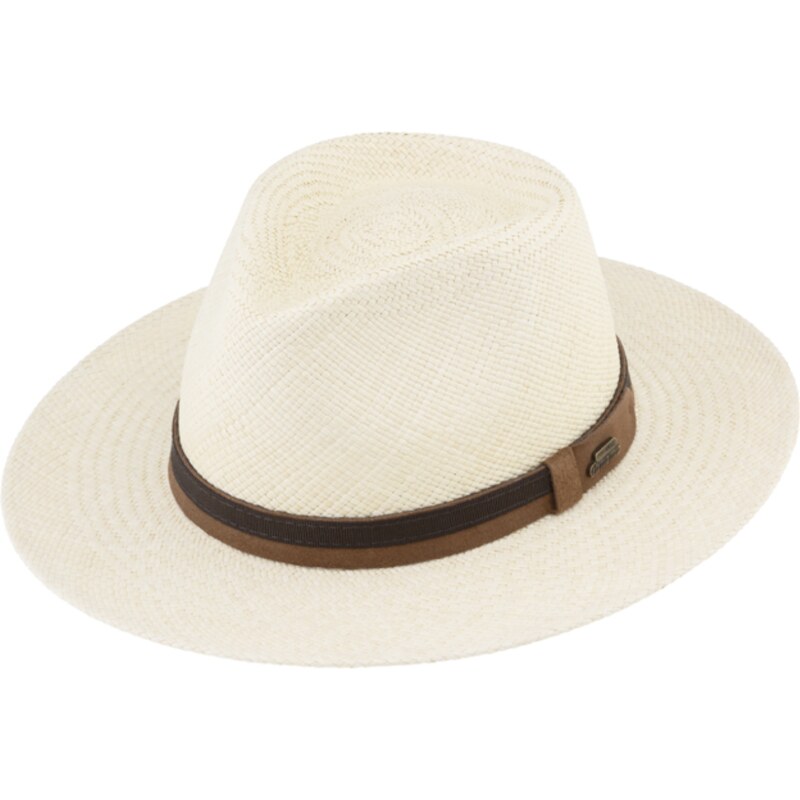 Fiebig Letní panamský klobouk Fedora Natur - ručně pletený - s koženým páskem - Ekvádorská panama