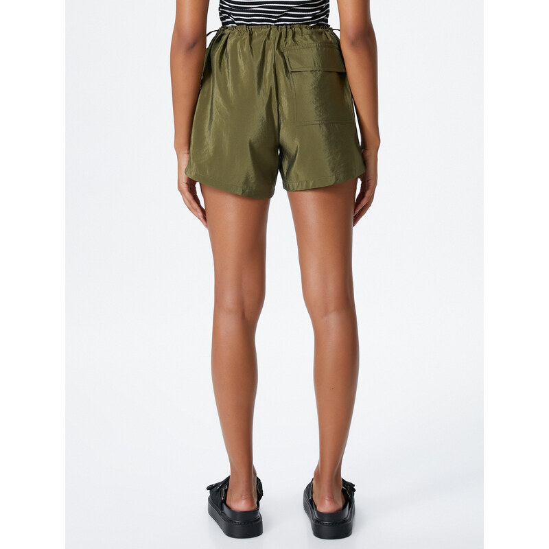 Koton Parachute Mini Shorts with smocked Waist, Stopper, Flap, and Pocket.