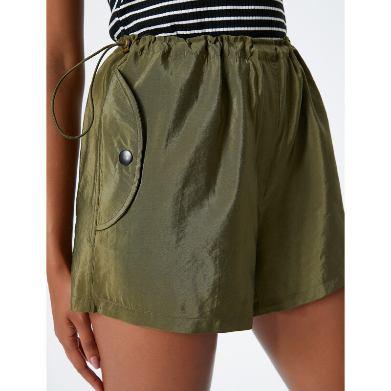 Koton Parachute Mini Shorts with smocked Waist, Stopper, Flap, and Pocket.