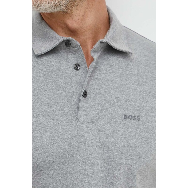 Bavlněné polo tričko BOSS šedá barva