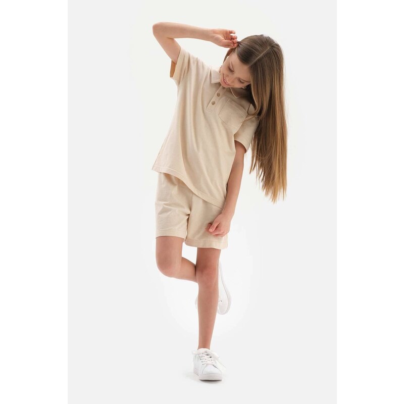 Dagi Beige Natural Color Local Seed Cotton Two Thread Unisex Shorts