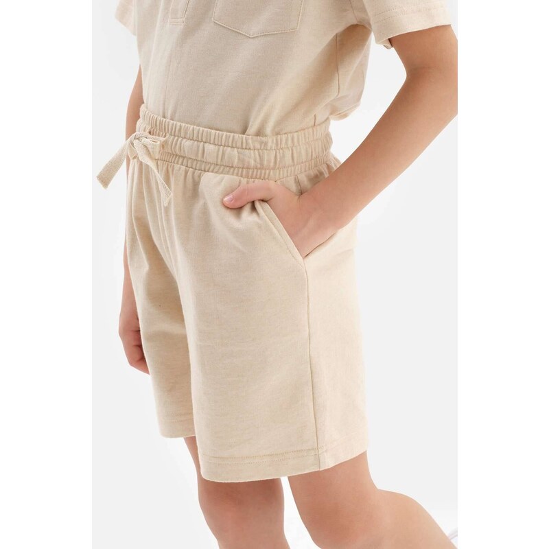 Dagi Beige Natural Color Local Seed Cotton Two Thread Unisex Shorts