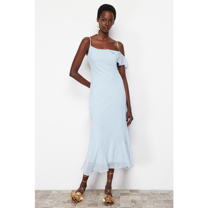 Trendyol Light Blue Flounce Woven Chiffon Elegant Evening Dress