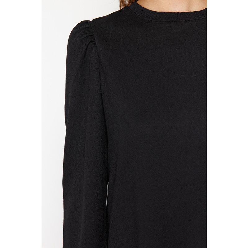 Trendyol Black Sleeve Detailed Knitted Crew Neck Slit Tunic