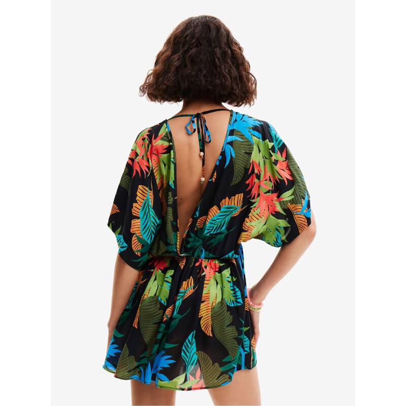 Černé dámské květované plážové šaty Desigual Top Tropical Party - Dámské