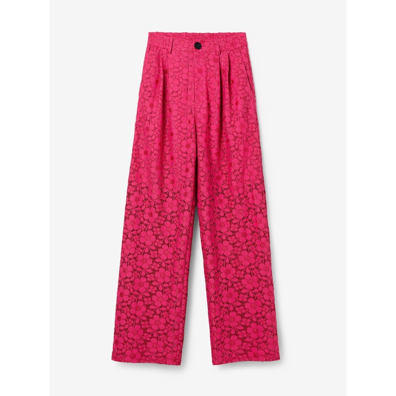 Tmavě růžové dámské krajkové kalhoty Desigual Dharma - Dámské