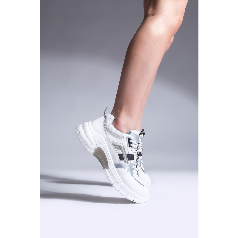 Marjin Women's Sneaker High Sole Lace Up Sneakers Tasay White