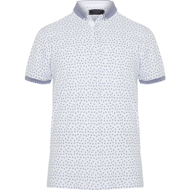 Trendyol White Regular/Regular Fit Patterned Polo Neck T-shirt