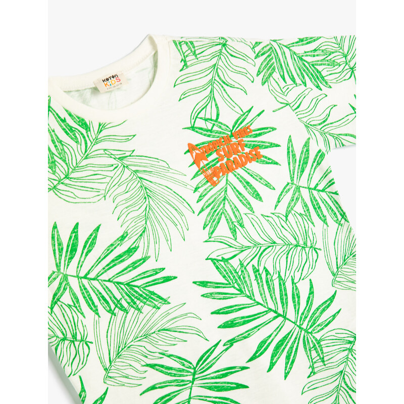 Koton T-Shirt Crew Neck Short Sleeve Tropical Printed Cotton