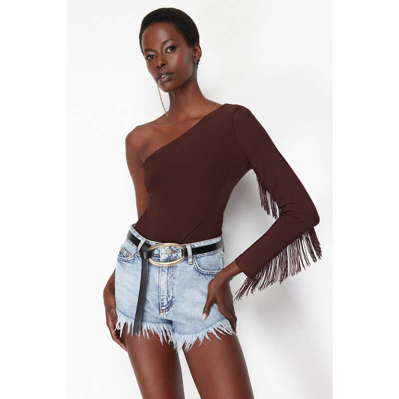 Trendyol Brown Tasseled Single Arm Knitted Body