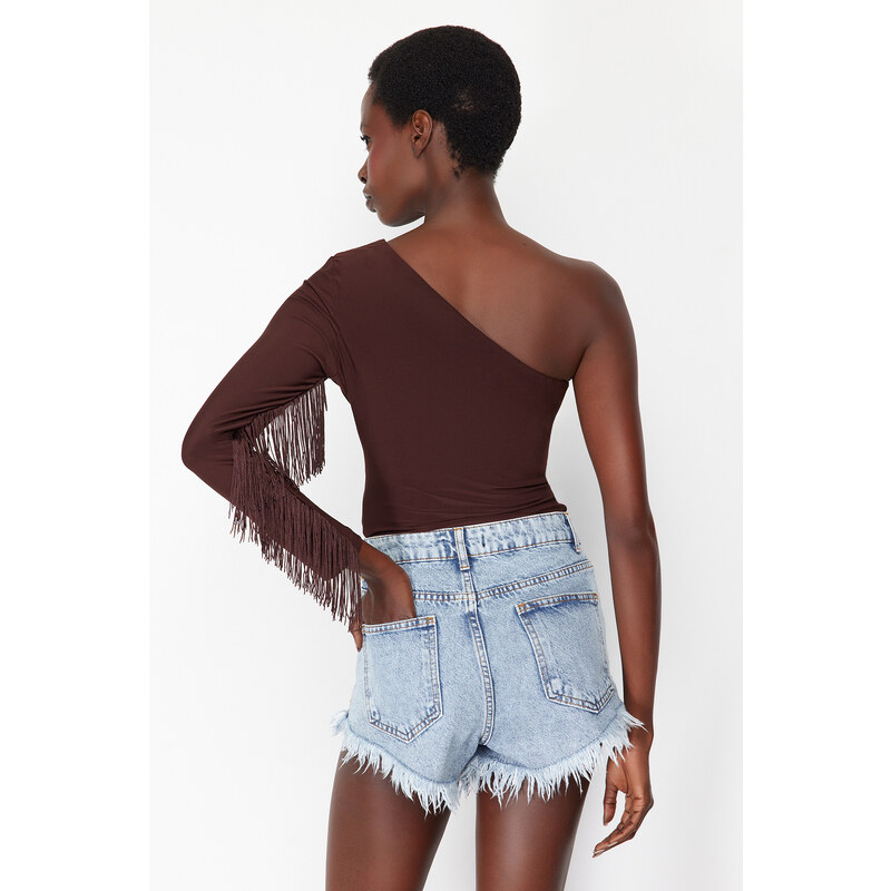 Trendyol Brown Tasseled Single Arm Knitted Body