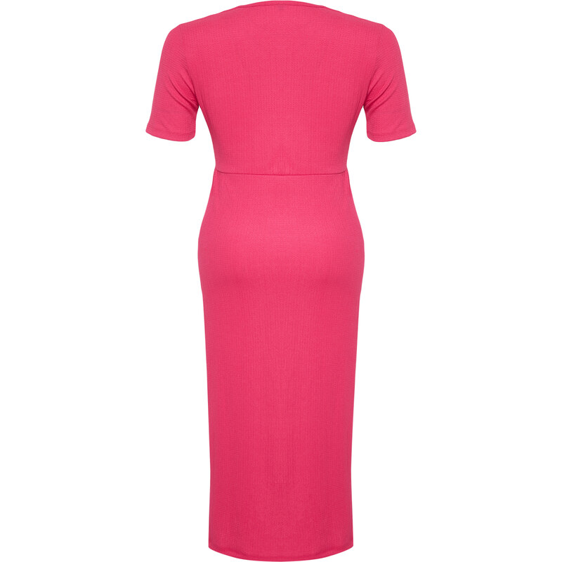Trendyol Curve Fuchsia Midi Knitted Dress with Accessory Detail