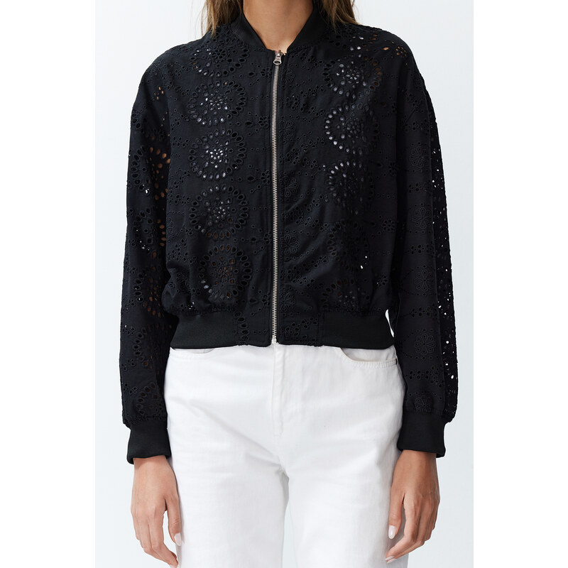 Trendyol Black Embroidery Thin Bomber Jacket