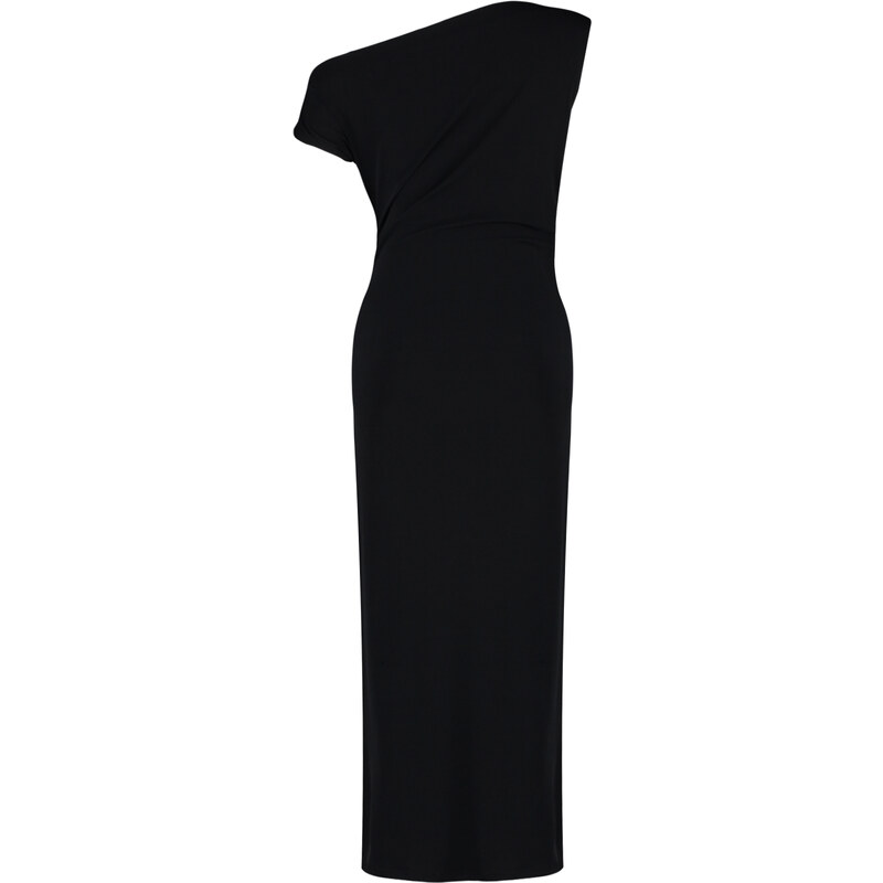 Trendyol Black Fitted Body-Fitted Boat Neck Zero Sleeve Flexible Knitted Knitted Midi Dress