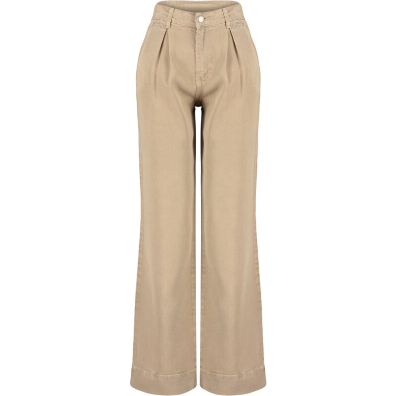 Trendyol Camel More Sustainable Pleated High Waist Wide Leg Jeans