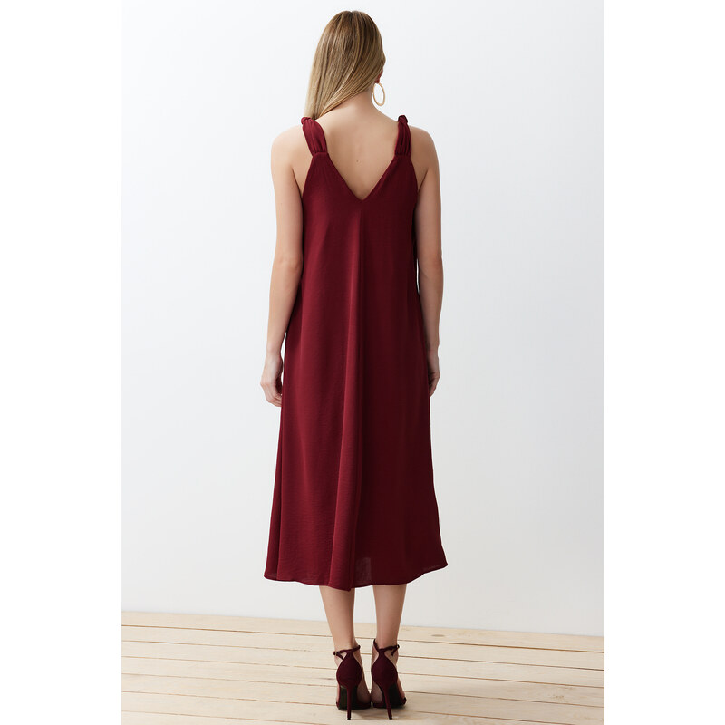 Trendyol Claret Red Comfortable Cut Midi Woven Dress