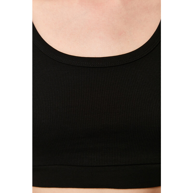 Trendyol Black Pool Neck Short Sleeve Ribbed Flexible Knitted Blouse