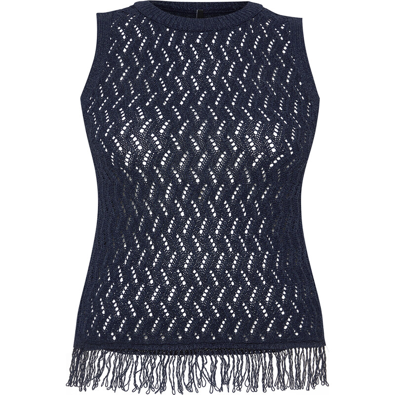 Trendyol Curve Navy Blue Openwork/Perforated Tasseled Knitwear Blouse