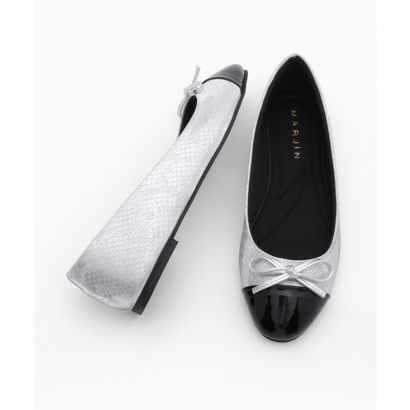 Marjin Women's Bow Detail Ballet Flats Lucif Silver