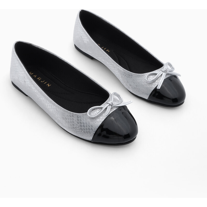 Marjin Women's Bow Detail Ballet Flats Lucif Silver