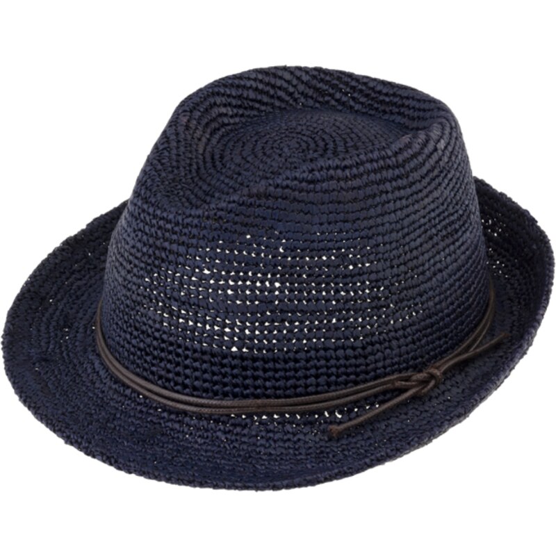 Fiebig Trilby Raffia Crochet - slaměný modrý klobouk s koženou stuhou