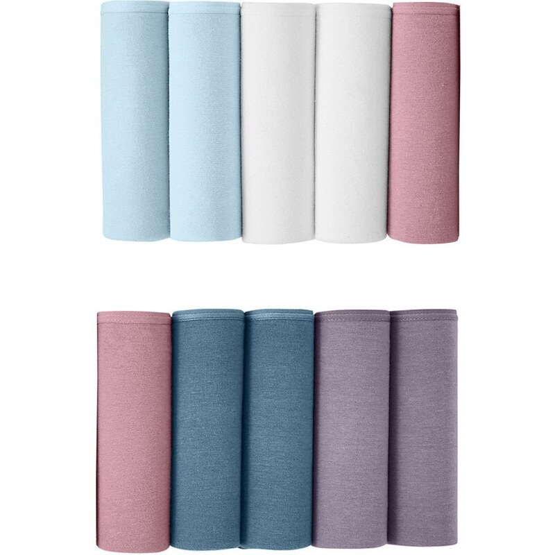 Blancheporte Sada 10 jednobarevných kalhotek midi z pružné bavlny modrá/růžová 36/38