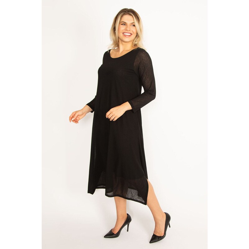 Şans Women's Plus Size Black Crepe Dress With Lining