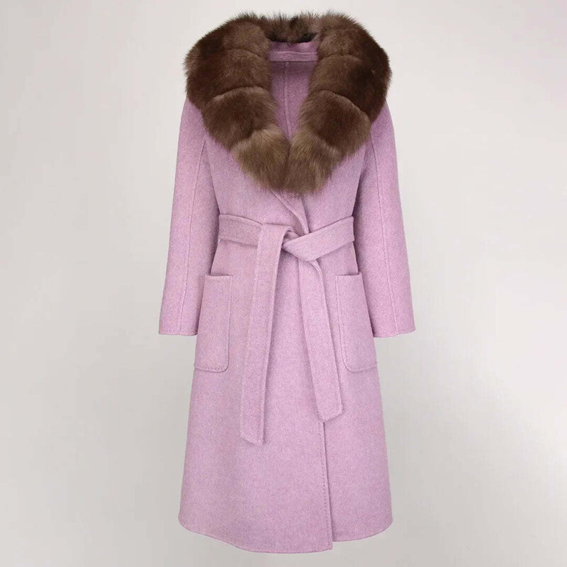 Best Fashion Luxusní dámský kabát ovčí vlna + kožešina liška