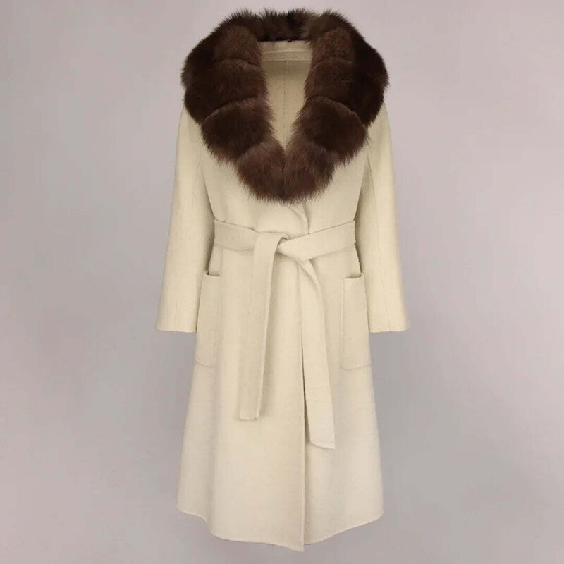 Best Fashion Luxusní dámský kabát ovčí vlna + kožešina liška