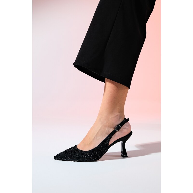 LuviShoes JUAN Women's Black Satin Stone Evening Shoes