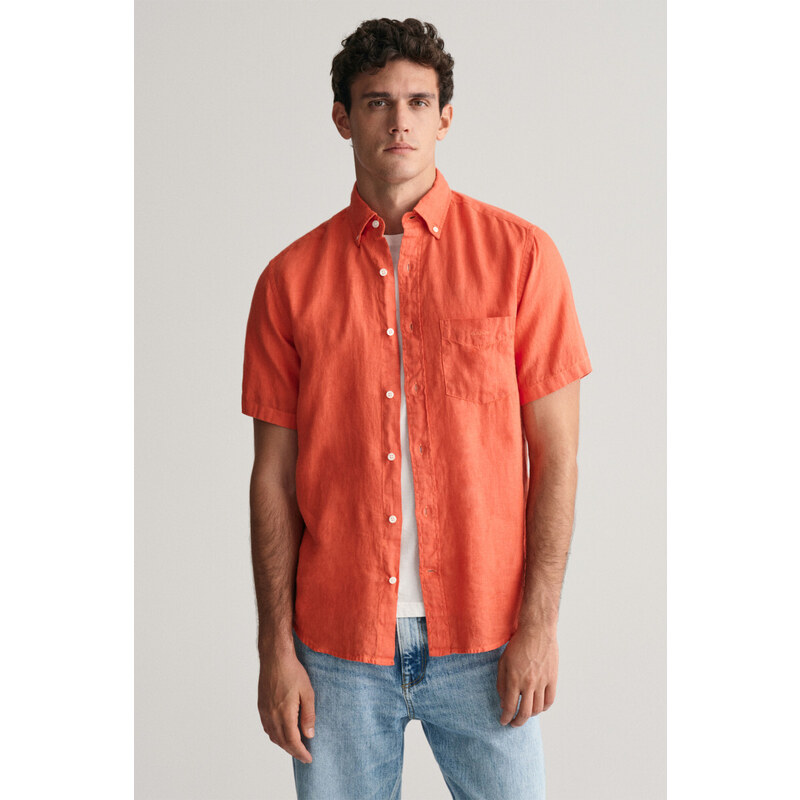 KOŠILE GANT REG GMNT DYED LINEN SS SHIRT oranžová M